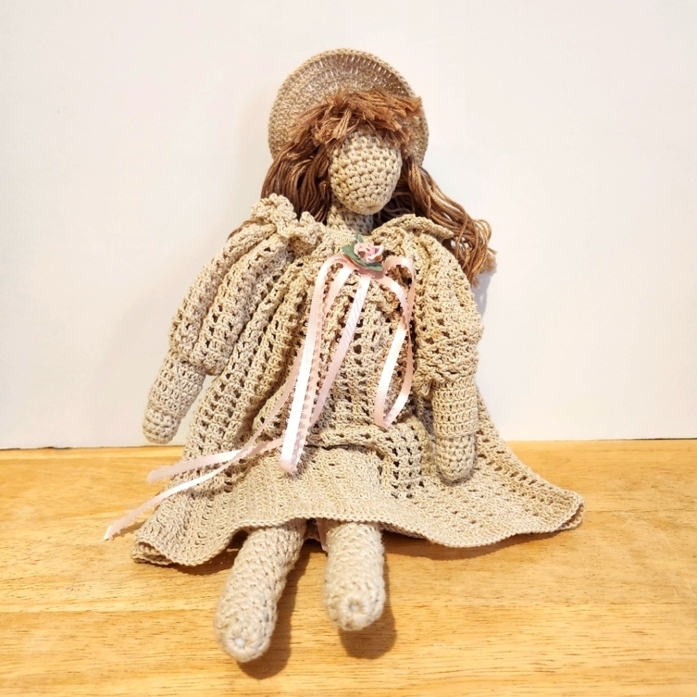 Vintage Handcrafted Crochet Doll with Hat